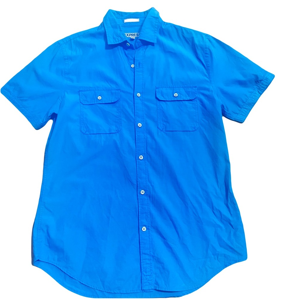 Express Blue Casual Button Down Shirt Short Sleeve